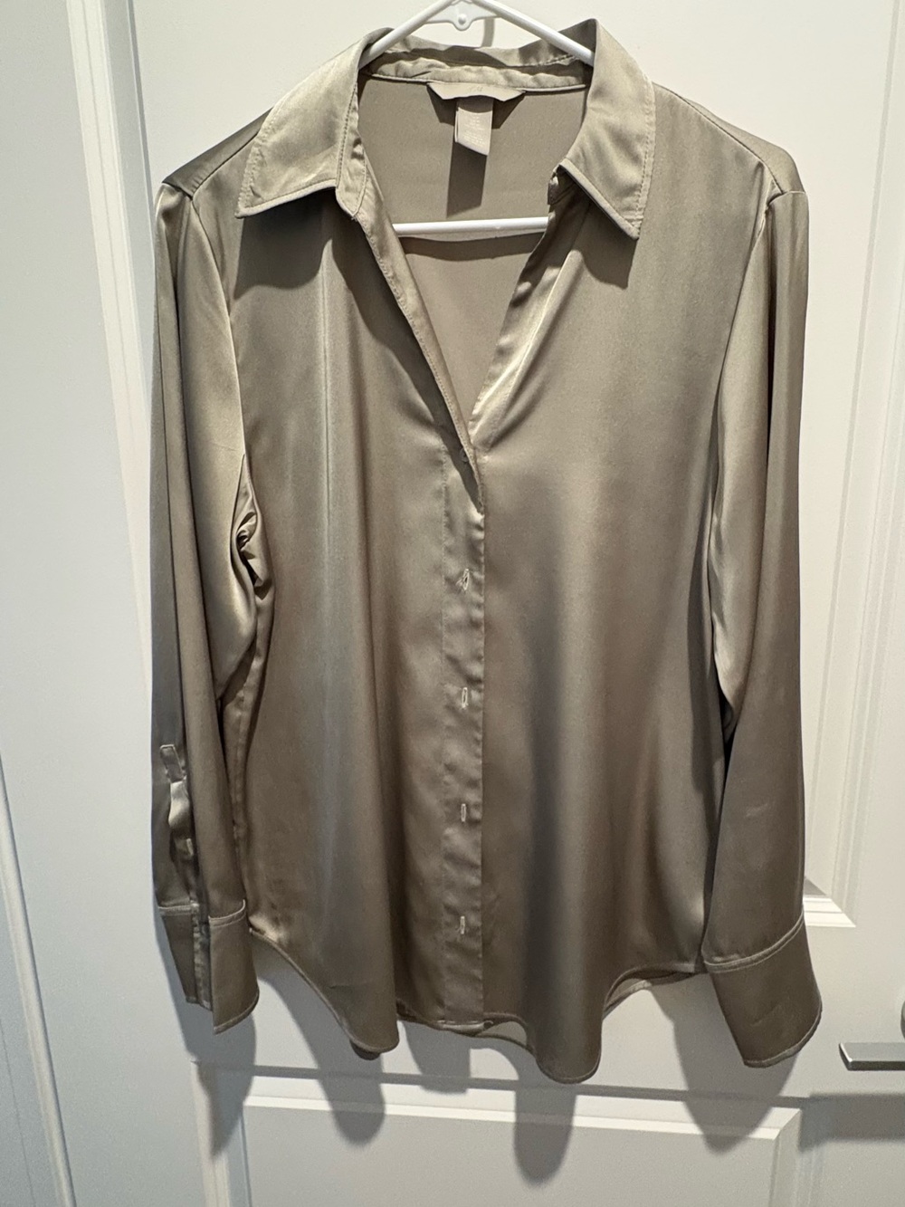 H&M Satin-Look Taupe Button-Down Blouse